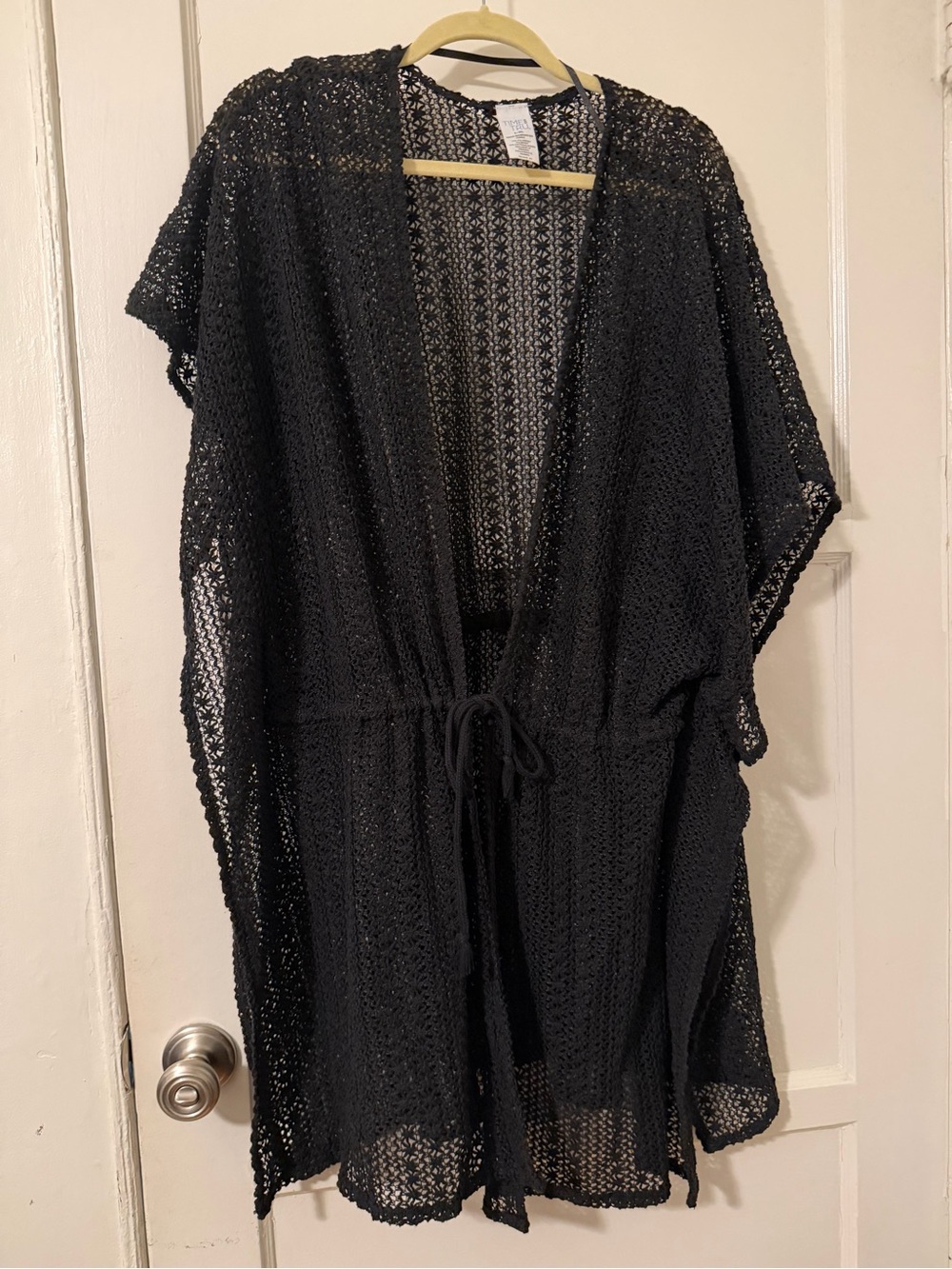 Time and Tru Black Crochet Swim Cover-Up Kimono
